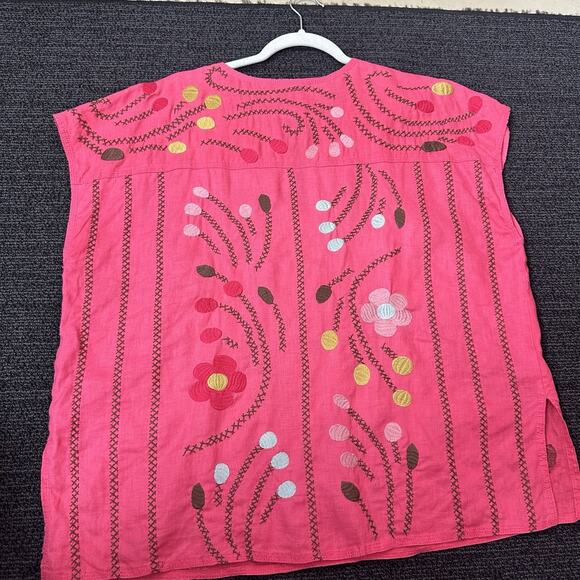 Johnny Was Size Large Oversized 100% Linen Embroidered Floral Pullover Boxy - Picture 2 of 5